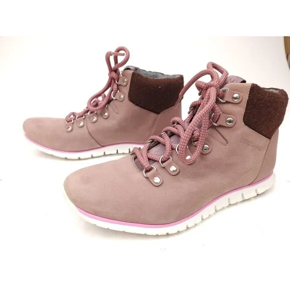 Cole Haan Womens Zerogrand Hiker Hiking Boots Rose Pink Leather Waterproof 7.5 B