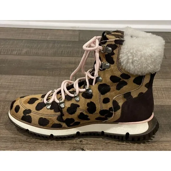 Cole Haan Zerogrand 4ZG Leather Hiker Jag Haircalf Boots Womens NWOB Leopard 6B