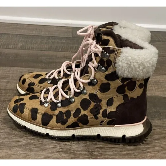 Cole Haan Zerogrand 4ZG Leather Hiker Jag Haircalf Boots Womens NWOB Leopard 6B