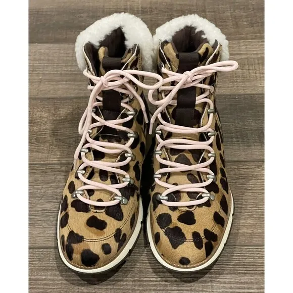 Cole Haan Zerogrand 4ZG Leather Hiker Jag Haircalf Boots Womens NWOB Leopard 6B