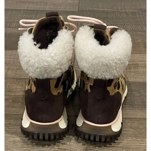 Cole Haan Zerogrand 4ZG Leather Hiker Jag Haircalf Boots Womens NWOB Leopard 6B