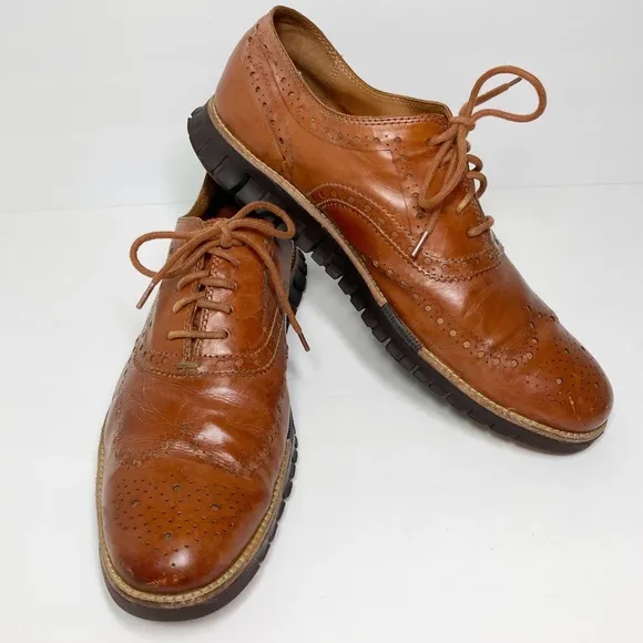 Cole Haan Zeroguard Wingtip Oxford British Tan Leather Java Sole Lace Up