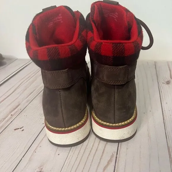Cole Haan Grand Explore Brown Suede Ankle Boots Wool Buffalo Plaid Red Black Sz