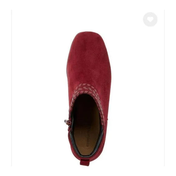 Comfortview Suede Ankle Boots bootie size 7.5 Burgundy Wide Red Whipstitch