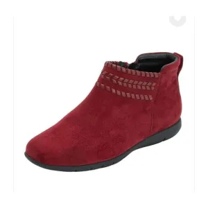 Comfortview Suede Ankle Boots bootie size 7.5 Burgundy Wide Red Whipstitch