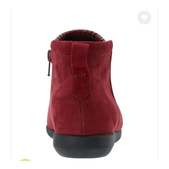Comfortview Suede Ankle Boots bootie size 7.5 Burgundy Wide Red Whipstitch