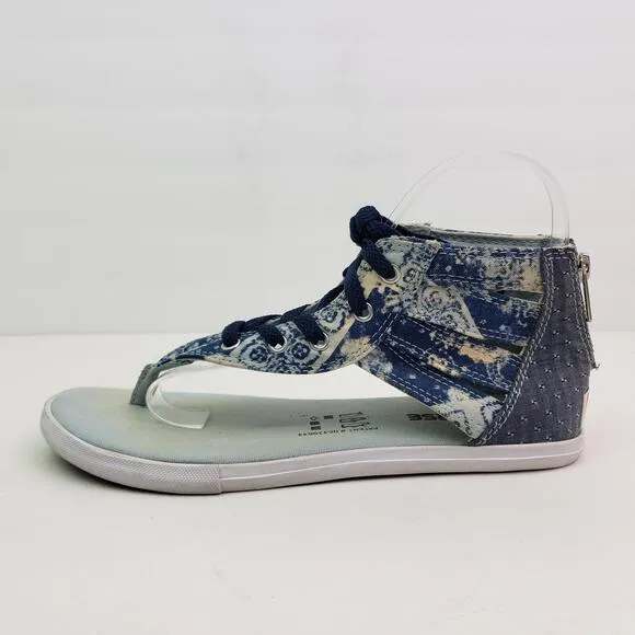 Converse All Star Gladiator Womens Size 7 Blue Denim Lace Zip Sandal Shoes 54724