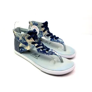 Converse All Star Gladiator Womens Size 7 Blue Denim Lace Zip Sandal Shoes 54724
