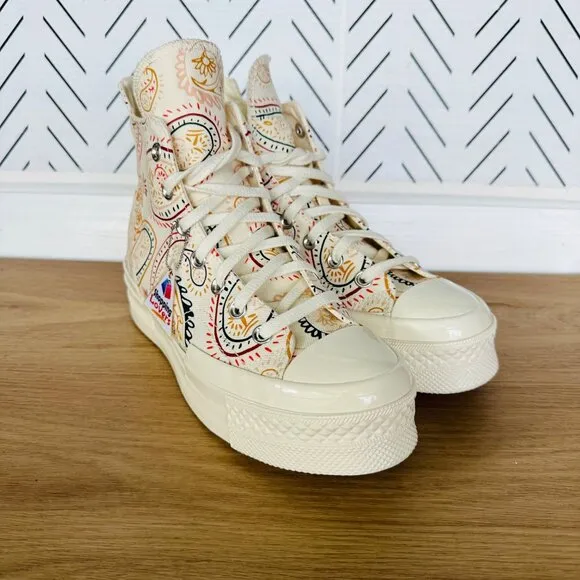 ⭐Converse Chuck 70 Plus Hi 7.5 Men's Shoes Beige Floral Paisley Sneakers A08172C