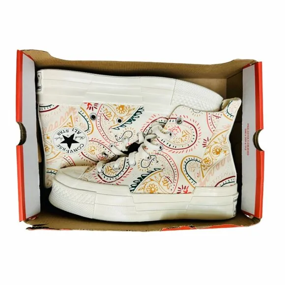 ⭐Converse Chuck 70 Plus Hi 7.5 Men's Shoes Beige Floral Paisley Sneakers A08172C