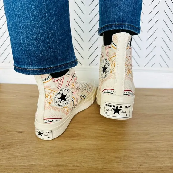 ⭐Converse Chuck 70 Plus Hi 8.5 Women Shoes Beige Floral Paisley Sneakers A08172C