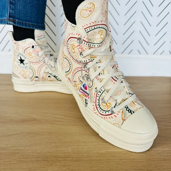 ⭐Converse Chuck 70 Plus Hi 8.5 Women Shoes Beige Floral Paisley Sneakers A08172C