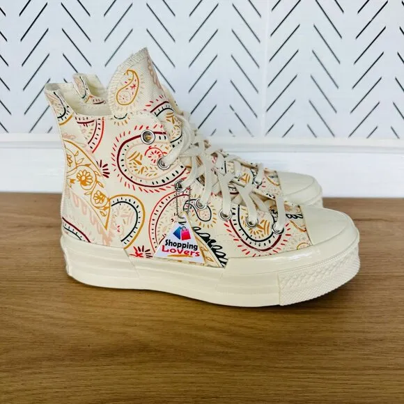 ⭐Converse Chuck 70 Plus Hi 8.5 Women Shoes Beige Floral Paisley Sneakers A08172C