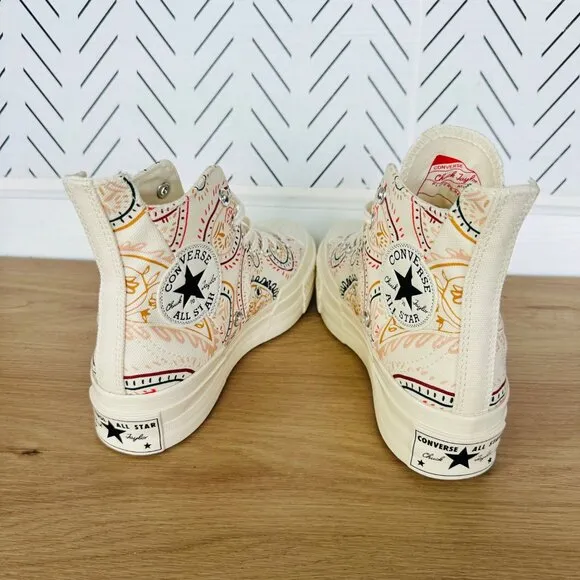 ⭐Converse Chuck 70 Plus Hi 8.5 Women Shoes Beige Floral Paisley Sneakers A08172C