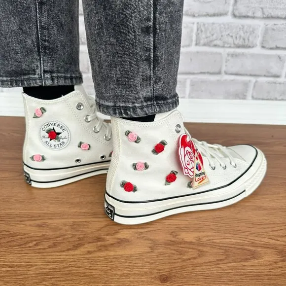 🌹🌹🌹Converse Chuck 70 Valentine's Day Hi Sz 8 Womens Shoes Roses Beige A10637C