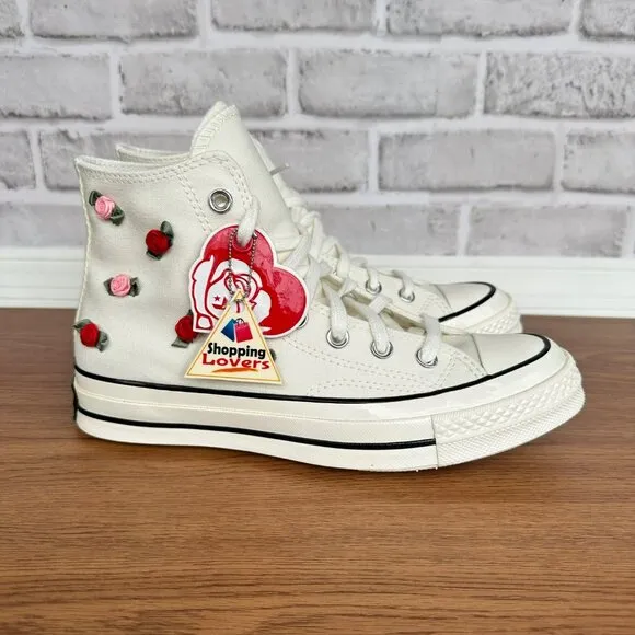 🌹🌹🌹Converse Chuck 70 Valentine's Day Hi Sz 8 Womens Shoes Roses Beige A10637C
