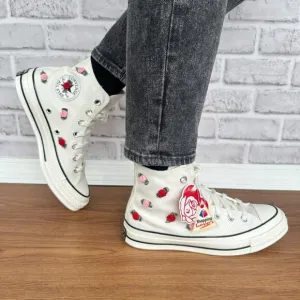🌹🌹🌹Converse Chuck 70 Valentine's Day Hi Sz 8 Womens Shoes Roses Beige A10637C