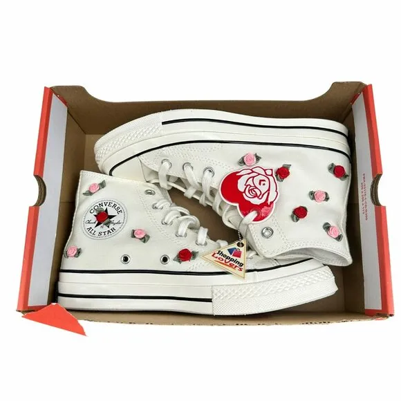 🌹🌹🌹Converse Chuck 70 Valentine's Day Hi Sz 8 Womens Shoes Roses Beige A10637C