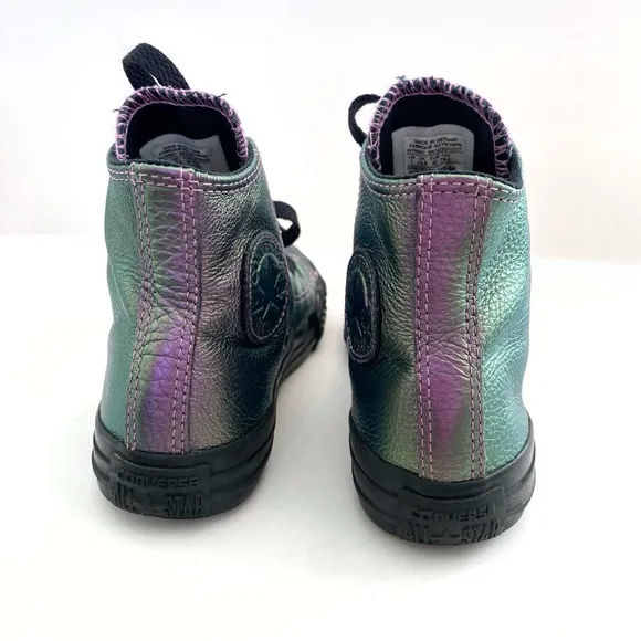 CONVERSE CHUCK TAYLOR ALL STAR PURPLE BLACK IRIDESCENT LEATHER HIGH TOP SHOES