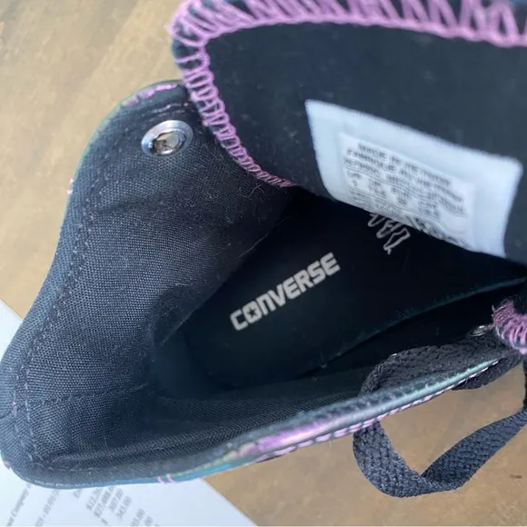 CONVERSE CHUCK TAYLOR ALL STAR PURPLE BLACK IRIDESCENT LEATHER HIGH TOP SHOES