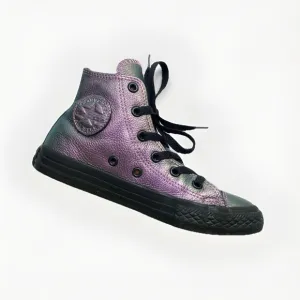 CONVERSE CHUCK TAYLOR ALL STAR PURPLE BLACK IRIDESCENT LEATHER HIGH TOP SHOES