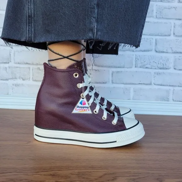 ⭐Converse Chuck Taylor All Star Wedge Sz 7 Leather Women Shoes Burgundy A12349C⭐
