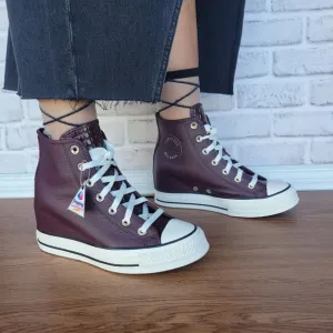 ⭐Converse Chuck Taylor All Star Wedge Sz 7 Leather Women Shoes Burgundy A12349C⭐