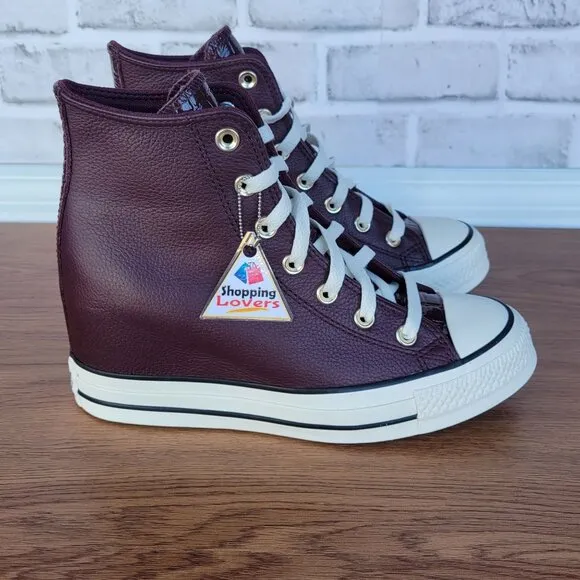 ⭐Converse Chuck Taylor All Star Wedge Sz 7 Leather Women Shoes Burgundy A12349C⭐