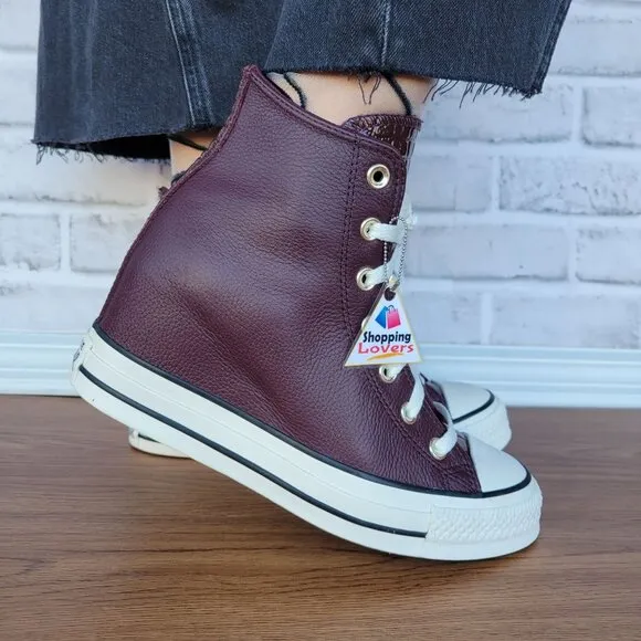 ⭐Converse Chuck Taylor All Star Wedge Sz 8 Leather Women Shoes Burgundy A12349C⭐