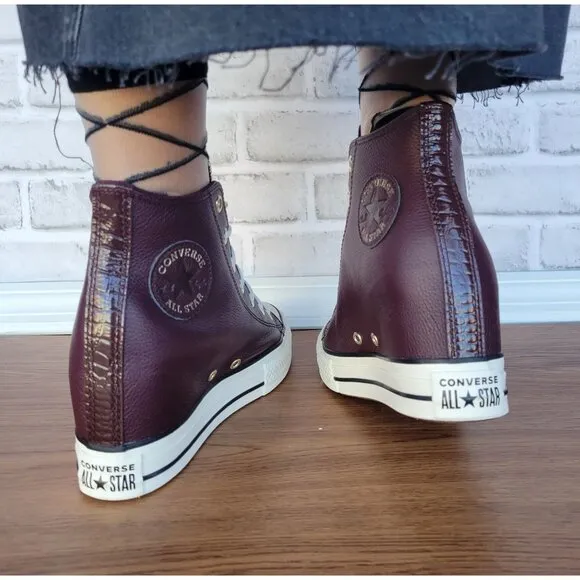⭐Converse Chuck Taylor All Star Wedge Sz 8 Leather Women Shoes Burgundy A12349C⭐