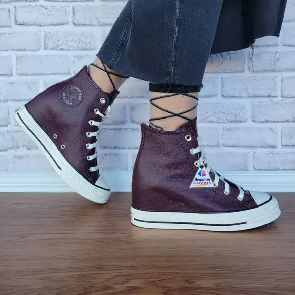 ⭐Converse Chuck Taylor All Star Wedge Sz 8 Leather Women Shoes Burgundy A12349C⭐
