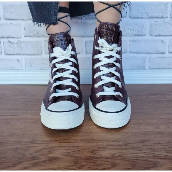 ⭐Converse Chuck Taylor All Star Wedge Sz 8 Leather Women Shoes Burgundy A12349C⭐