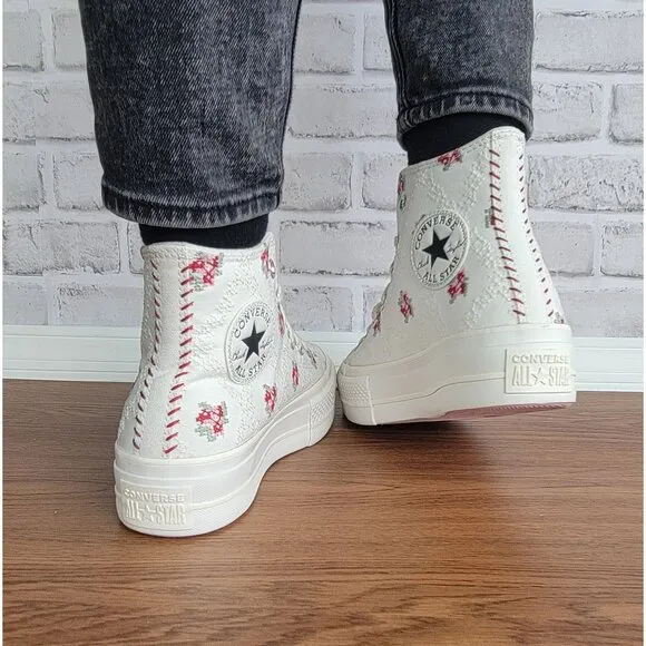⭐Converse Chuck Taylor Lift Rose Cross Stitch Sz 7.5 Women's Shoes White A13659C