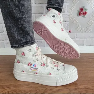 ⭐Converse Chuck Taylor Lift Rose Cross Stitch Sz 7.5 Women's Shoes White A13659C
