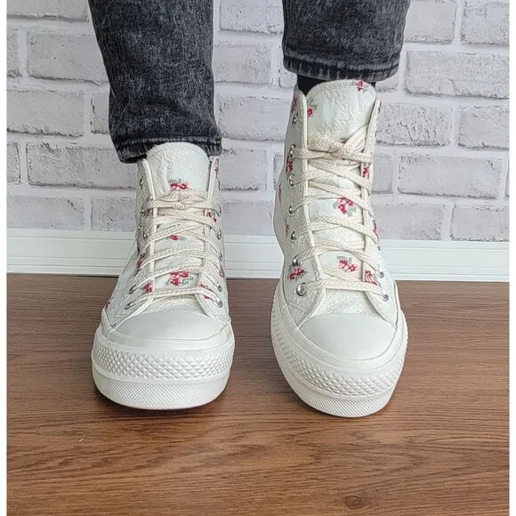 ⭐Converse Chuck Taylor Lift Rose Cross Stitch Sz 7.5 Women's Shoes White A13659C