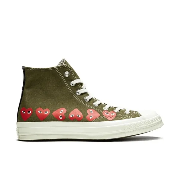 Converse × Comme Des Garçons Play Chuck 70 Hi &quot;Multi Hearts Green&quot; sneakers Sz 6