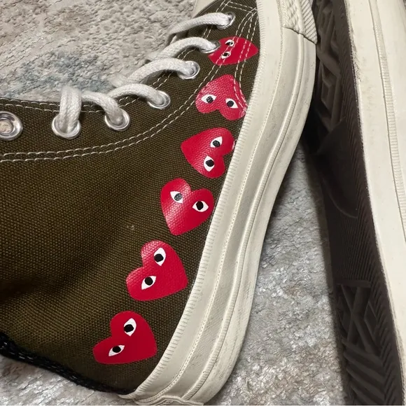 Converse × Comme Des Garçons Play Chuck 70 Hi &quot;Multi Hearts Green&quot; sneakers Sz 6