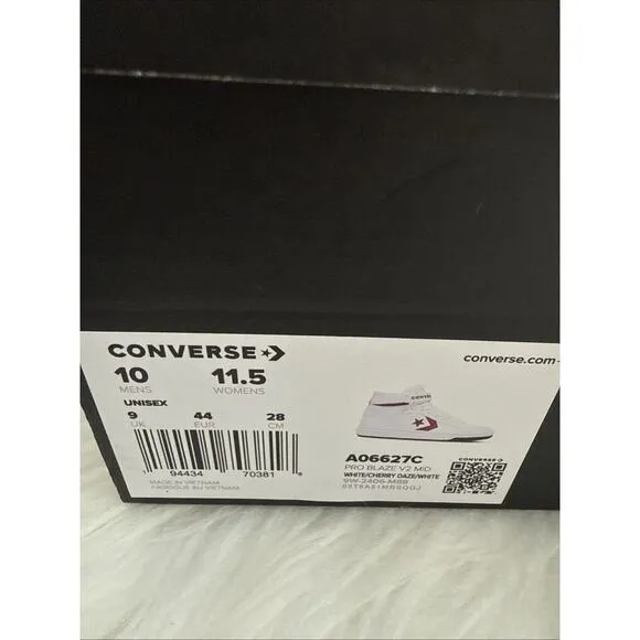 Converse Men's Pro Blaze V2 Mid Size 10 White Red Leather Athletic Casual Shoes