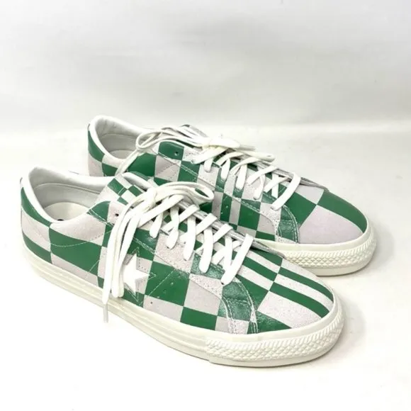 Converse One Star Low Top Suede Checker White Green Men’s Sneakers 172353C
