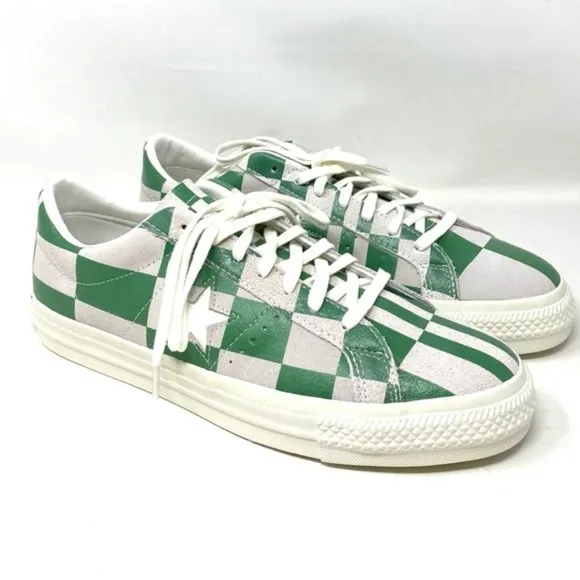 Converse One Star Low Top Suede Checker White Green Men’s Sneakers 172353C