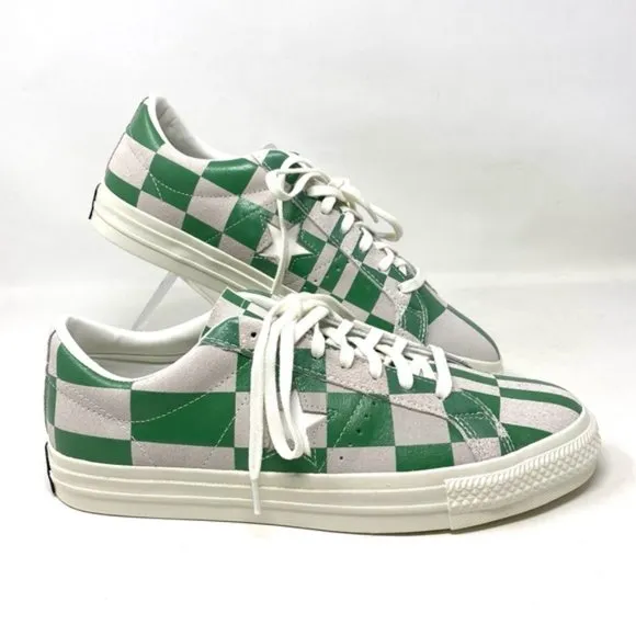 Converse One Star Low Top Suede Checker White Green Men’s Sneakers 172353C
