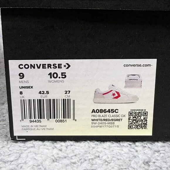 Converse Pro Blaze Classic OX Low Retro '90s Mens Size 9 Sneaker Shoes White Red