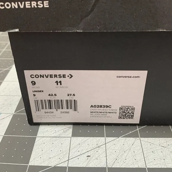 Converse Shoes Adult 9M / 11W Chuck Taylor Alt Star White A02839C Unisex Low Top