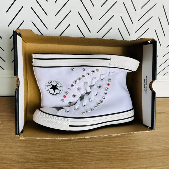 💎Converse Women Fashion sneShoes Sz 7.5 Chuck Taylor All Star Hi Y2K Gems White