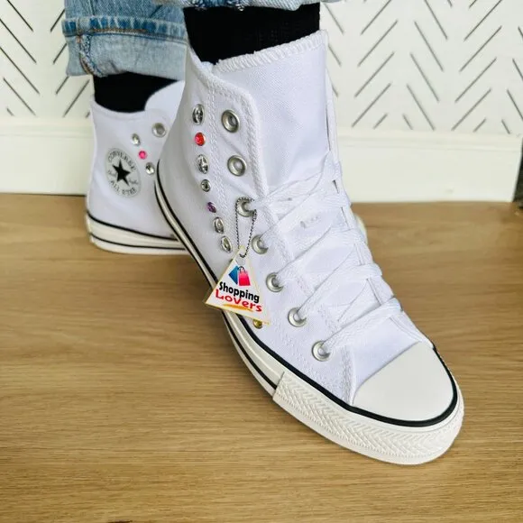 💎Converse Women Fashion sneShoes Sz 7.5 Chuck Taylor All Star Hi Y2K Gems White