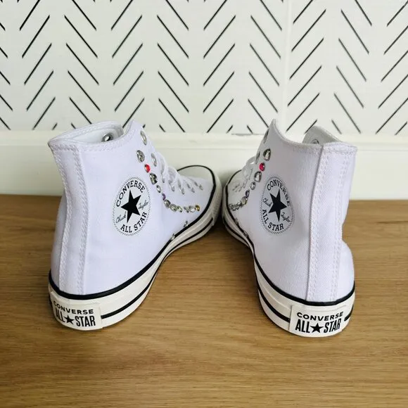 💎Converse Women Fashion sneShoes Sz 7.5 Chuck Taylor All Star Hi Y2K Gems White
