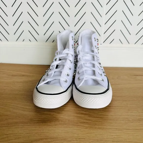 💎Converse Women Fashion sneShoes Sz 7.5 Chuck Taylor All Star Hi Y2K Gems White