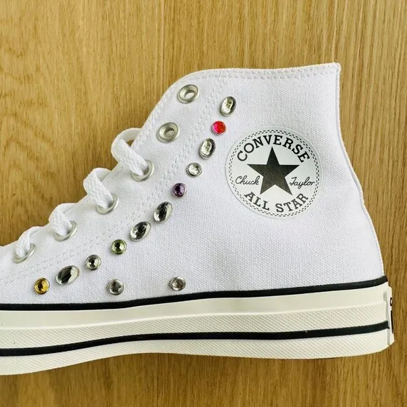 💎Converse Women Fashion sneShoes Sz 7.5 Chuck Taylor All Star Hi Y2K Gems White