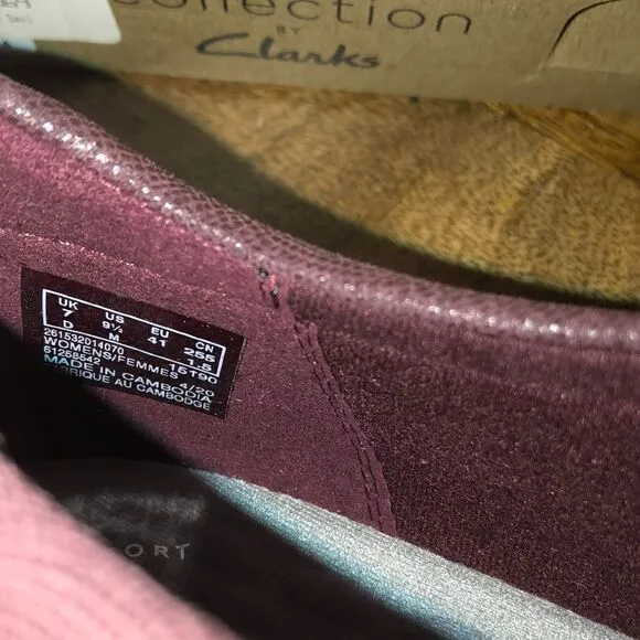 COPY - Clarks Collection Kayleigh Sail Leather Slip-On Shoes 9.5 Burgundy Suede