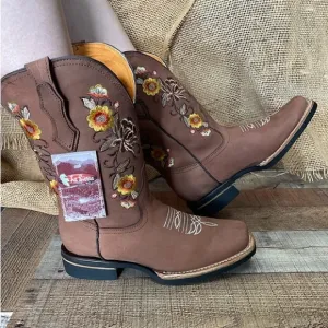 COPY - Women Western Cowgirl Cowboy Rodeo Sunflower Square Toe Boots Botas Vaqu…